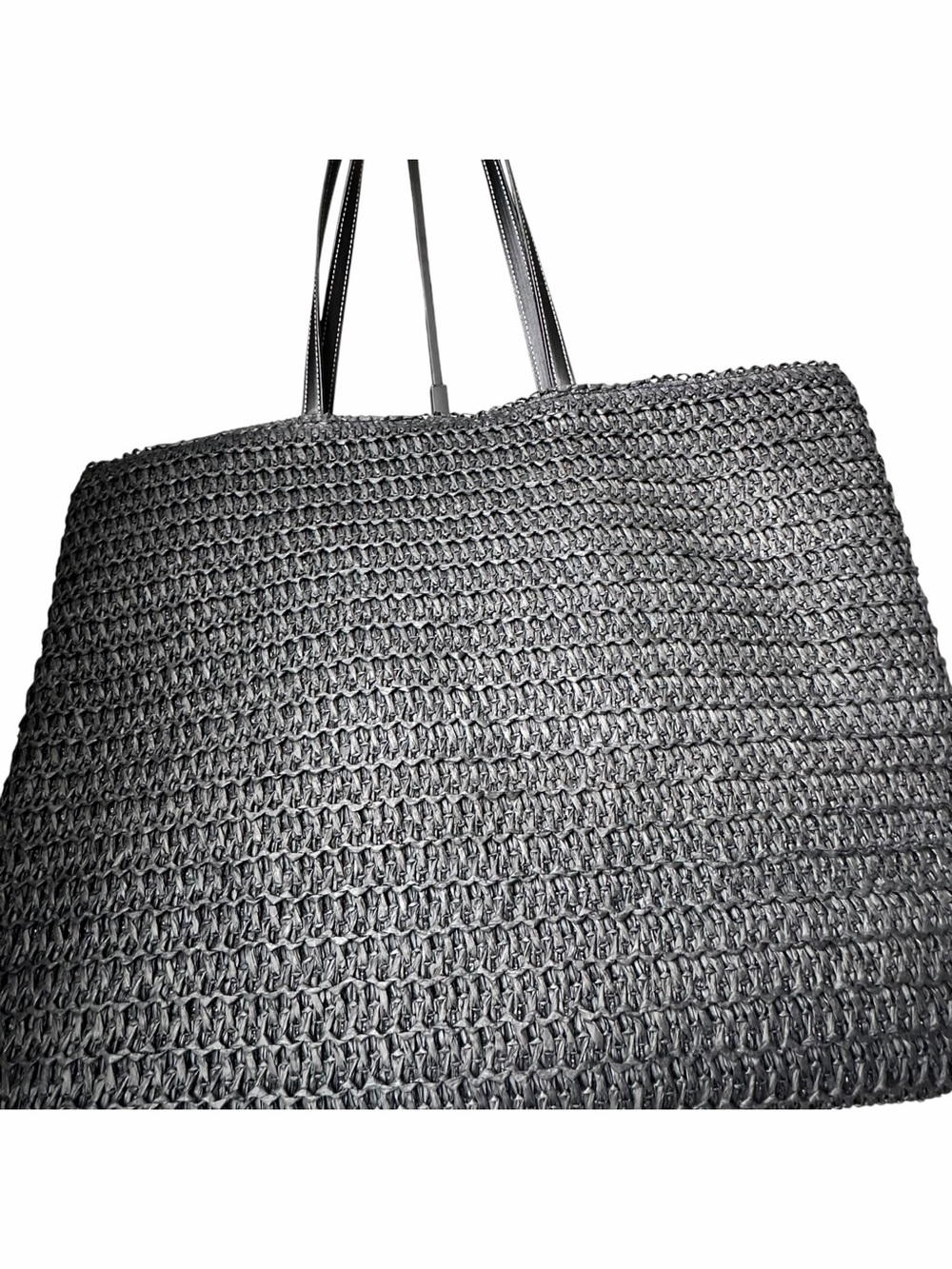 Black Woven Tote Beach / Pool Bag with Pearl Bow Accent - Picture 4 of 6
